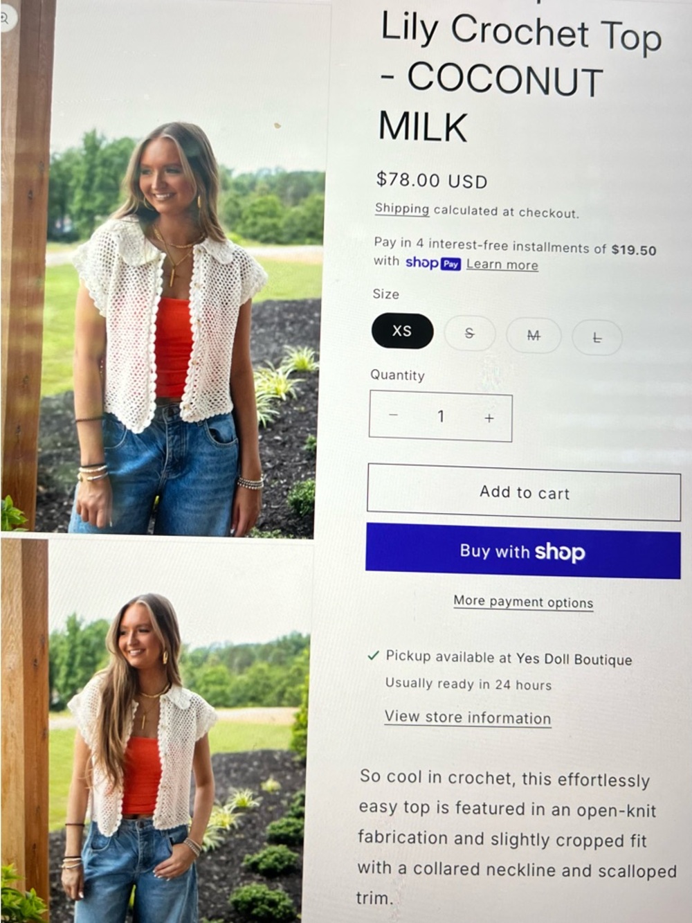 Free People Cream Lily Crochet Button-Front Top - Picture 4 of 4